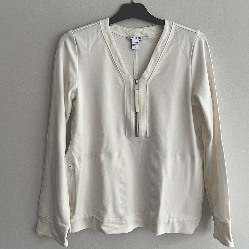 Athleta Cream V-Neck Zipper Top Small
